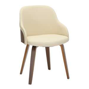 English Elm Mid-century Modern Barrel Back Dining Chairs Walnut Frame Cream Fabric Set of 2 Cream B202S01170