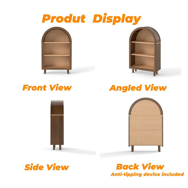 English Elm Arched Three Tier Bookshelf White Frame Woodgrain Shelves Modern Storage for Any Room W2557P428369