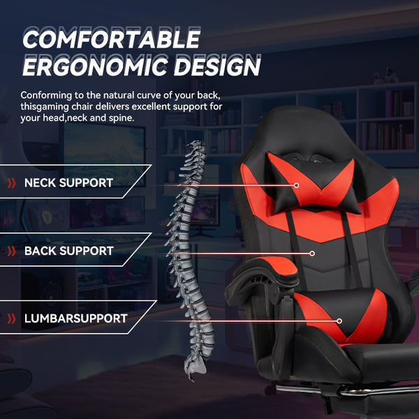 English Elm Gaming Chair Black-Red - Ergonomic Pu Seat With Rgb Lighting, Adjustable Armrests & Comfort Boost T3950P374483