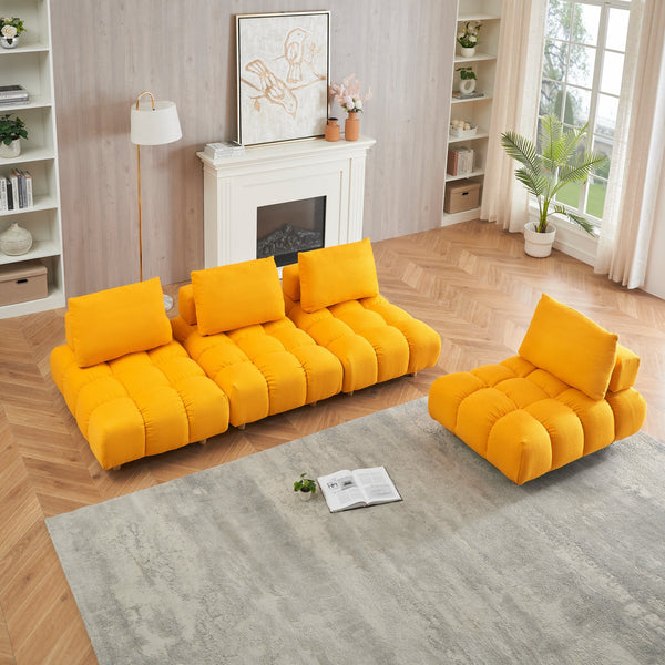 English Elm 120 Plush Teddy Sofa 120" Long Spacious 4-Seater with Solid Wood Frame, Spring Cushion Comfort Yellow W1658S00068
