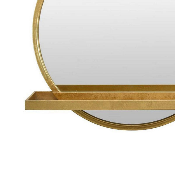 English Elm Feno Round Wall Mirror with Shelf Gold Metal Frame Entryway Vanity Accent Piece B056P416953