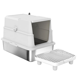 English Elm Pet Feeder Storage Cabinet with Raised Bowls Tempered Glass Door and White Mdf Build T3971P402212