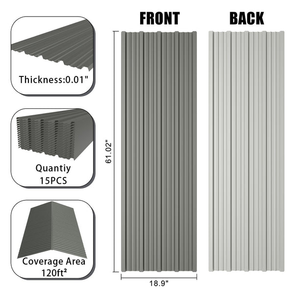 English Elm 10 Galvanized Steel Corrugated Roof Panels Weatherproof Pergola Shed Patio Cover W3213P431200