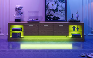 English Elm 78'' Modern TV Stand with LED Lights, 6 Cabinets, 2 Open Shelves, Soft-Close Doors & Cable Management for TVs up to 90" N710P332619P