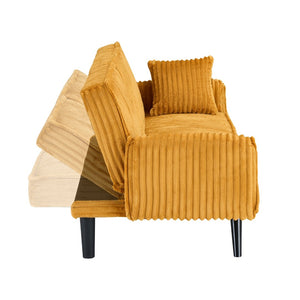 English Elm Minimalist Corduroy Reclining Sofa with Convertible Flat Sleeper and Cup Holder Orange W3356P421778