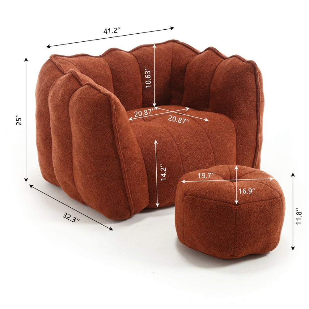 English Elm Soft Bean Bag Chair With Footstool - Luxe Comfort For Living Rooms, Bedrooms, Gaming & Relaxation W1996P182139-GIGA