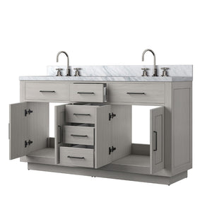 English Elm White Oak Double Bath Vanity 60" W X 22" D With Stunning Carrara Marble Top & Faucet Set Included B2731P257765-GIGA