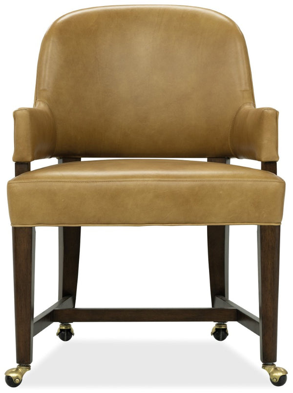 Hooker Furniture Archives Leather-Upholstered Game Chair With Barrel-Back, Casters & Classic Walnut Finish For Dining 6123-75800-89