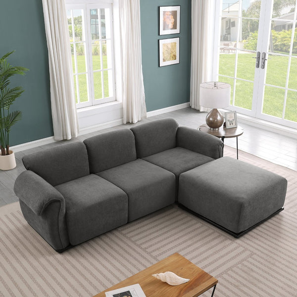 English Elm 102 Inch Linen Modular Sectional Sofa with Hidden Storage and Cloud Cushion Comfort Gray W1099S00199