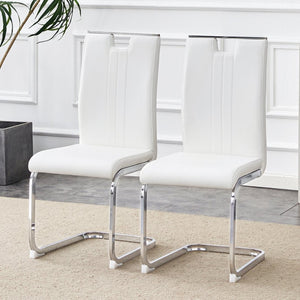 English Elm Set of 2 Bow Back Pu Leather Dining Accent Chairs for Modern Industrial Spaces White W3875P372839