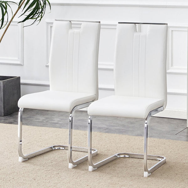 English Elm Set of 2 Bow Back Pu Leather Dining Accent Chairs for Modern Industrial Spaces White W3875P372839