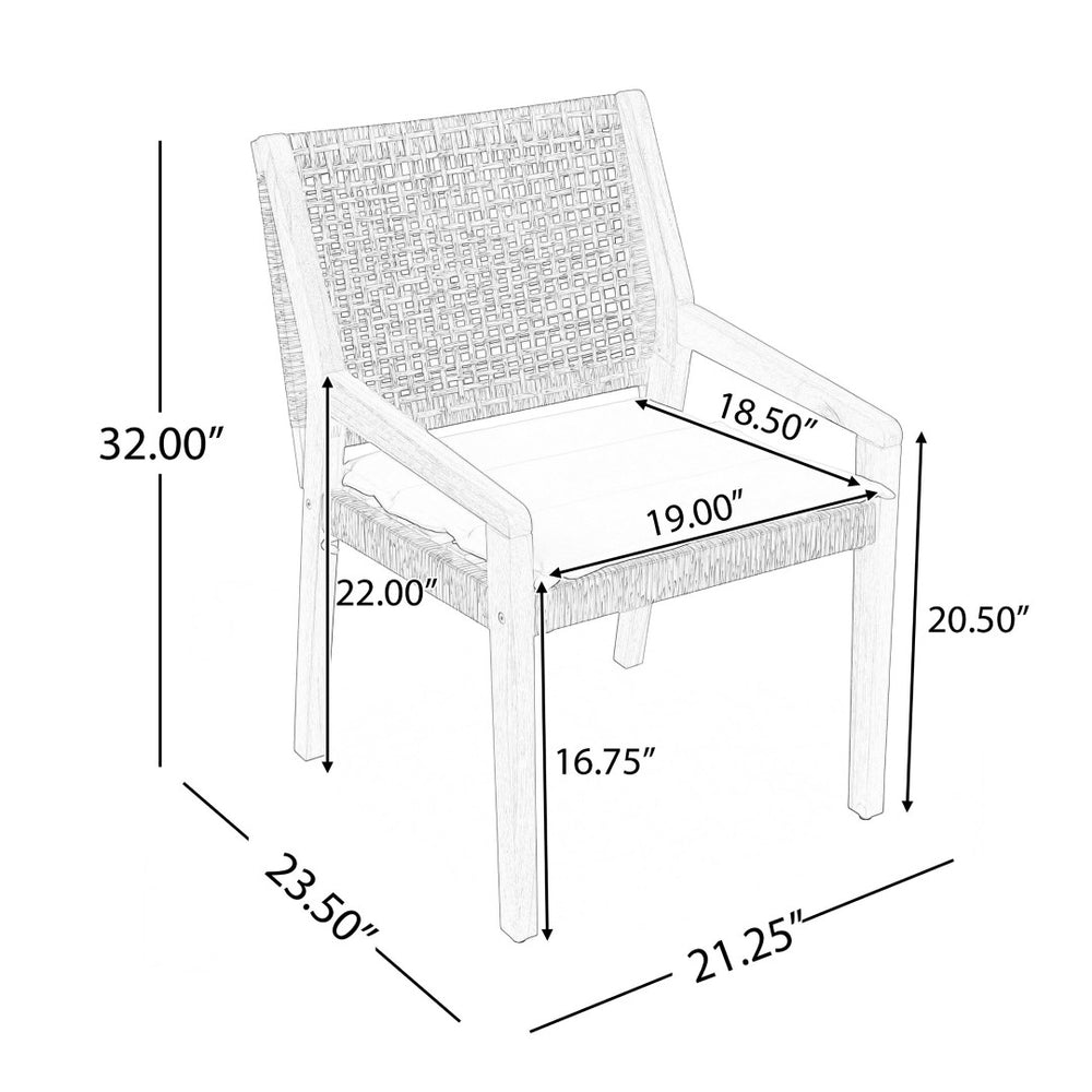 English Elm Modern Acacia Wood Outdoor Dining Set with Wicker Armchairs for Patio or Deck N770PS597R192