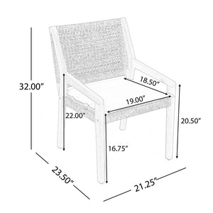English Elm Modern Acacia Wood Outdoor Dining Set with Wicker Armchairs for Patio or Deck N770PS597R192