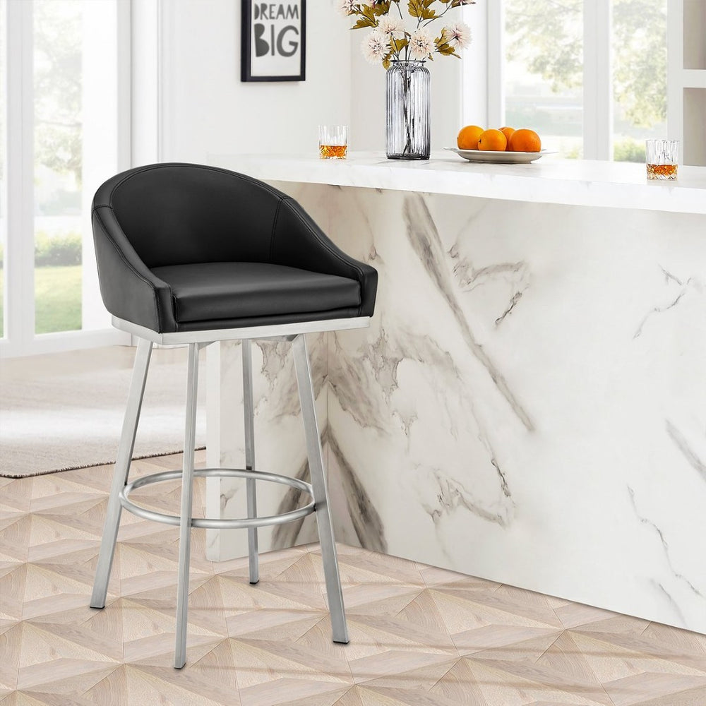 English Elm Eleanor Swivel Barstool Brushed Steel Frame with Faux Leather Seat for Kitchen Island B2736P464828