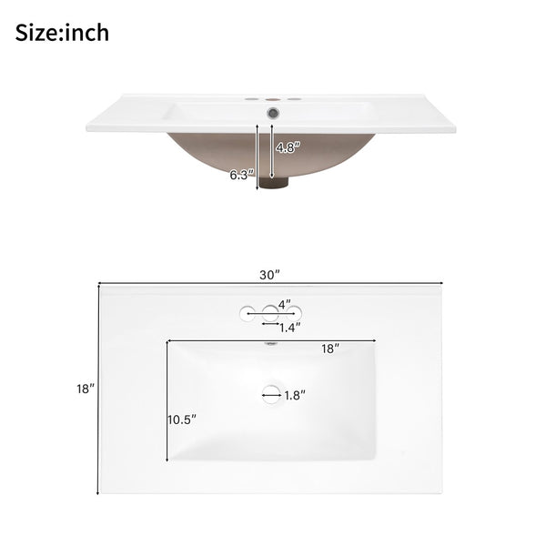 English Elm 30" Freestanding Bathroom Vanity Ceramic Sink Soft Close Cabinet Gray Wood Frame Light Green N729P427118F