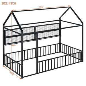 English Elm Twin House Frame Bed Powder Coated Steel with Built in Shelves for Kids Room N737P175360B