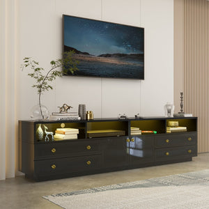 English Elm Tv Stand with Rgb Led Lighting High Gloss Entertainment Center for Large Living Rooms Black T3773P416493