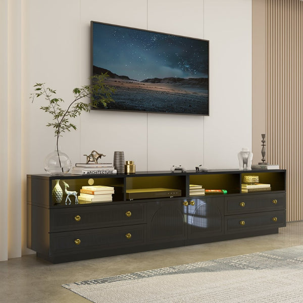 English Elm Tv Stand with Rgb Led Lighting High Gloss Entertainment Center for Large Living Rooms Black T3773P416493