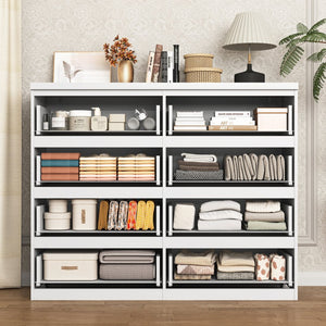 English Elm 8 Drawer Tall Chest Slim Particleboard Build Smooth Gliding Storage for Bedroom Closet White W409S00030