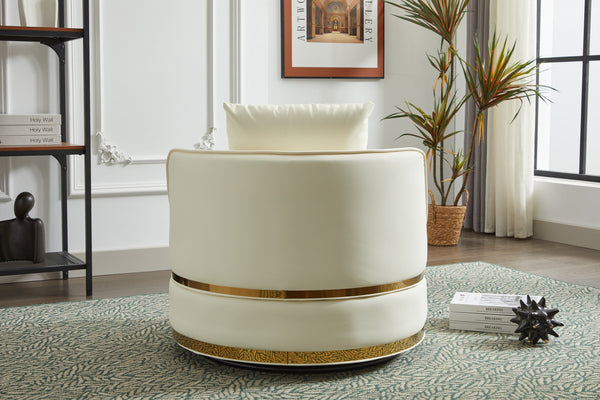 English Elm Swivel Velvet Barrel Chair with Stainless Steel Base, Padded 360° Rotating Accent Seat for Home White W2915P218183