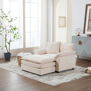 English Elm 44.5" Oversized Club Chair with Ottoman Chenille Upholstered Solid Wood Reading Seat Beige W3244S00008