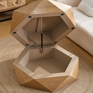 English Elm 36.61'' Polygon Flip Top Coffee Table Wood Veneer Hidden Storage Retro Living Room W757P347495
