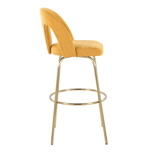 English Elm Fixed-height Swivel Barstools with Gold Footrest Black Frame White Upholstery Set B202S01872