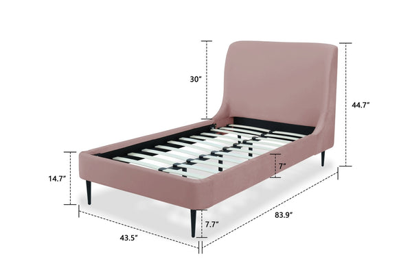 English Elm Twin Velvet Upholstered Bed with Arched Headboard and Sleek Metal Legs for Bedroom Pink+Black B365S00152