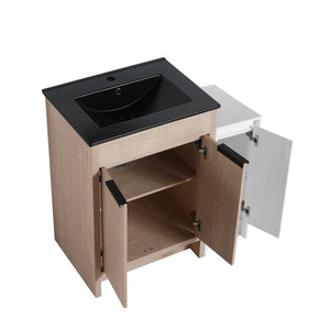 English Elm 36 Inch Freestanding Bathroom Vanity With Black Sink, Soft-Close Doors & Ample Storage Solutions W999S00303