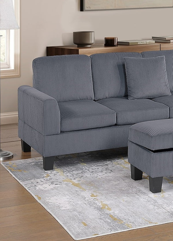 English Elm 3pc Corduroy Sectional Sofa Set with RAF Chaise, Storage Ottoman & Accent Pillows for Cozy Living Dark Gray 20 L x 13 W x 30 H B011S01763