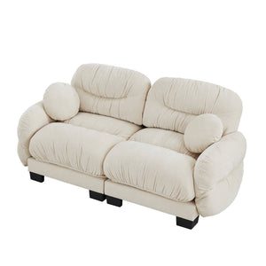 English Elm Pleated Chenille Two Seater Modular Sofa with Curved Armrests and Ergonomic Foam Cushions Beige W5656S00037