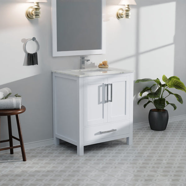 English Elm White Bath Vanity with Cultured Marble Top, Chrome Faucet & 28" Mirror, Scratch-Resist Durability B2731S01324