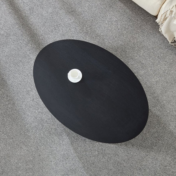 English Elm Modern Oval Mdf Coffee Table with Drawer Natural Matte Finish for Living Rooms Black W2085P399023