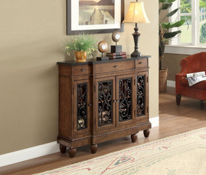 English Elm Vidi Oak Finish Entryway Console Cabinet with Felt Drawers and Bronze Hardware B2726P293609