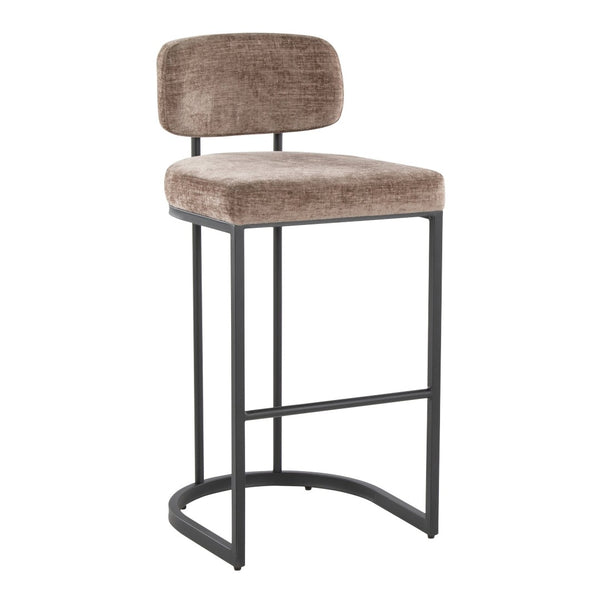English Elm Fixed-height Barstools Powder Coated Steel Frame Brown Upholstered Seat Set of Two Black+Brown B202P471220