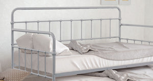English Elm Silver Sleek Metal Twin Daybed with Built-In Trundle | Contemporary Minimalist Black Frame, Mattress-Ready Silver 16 L x 78 W x 8 H B2741P364826