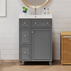 English Elm 24" Gray Bathroom Vanity Cabinet with Ceramic Sink, Soft-Close Door, 2 Drawers, Smart Storage, Durable Design N729P264336E