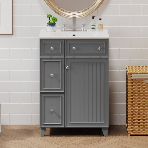 English Elm 24" Gray Bathroom Vanity Cabinet with Ceramic Sink, Soft-Close Door, 2 Drawers, Smart Storage, Durable Design N729P264336E