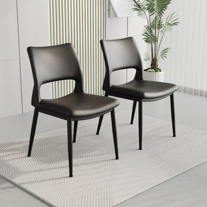 English Elm Modern Black Pu Leather Dining Chairs Set of 2 Ergonomic Metal Frame Seating W1727P251122