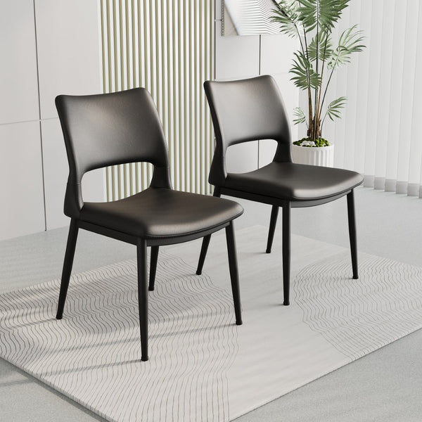 English Elm Modern Black Pu Leather Dining Chairs Set of 2 Ergonomic Metal Frame Seating W1727P251122