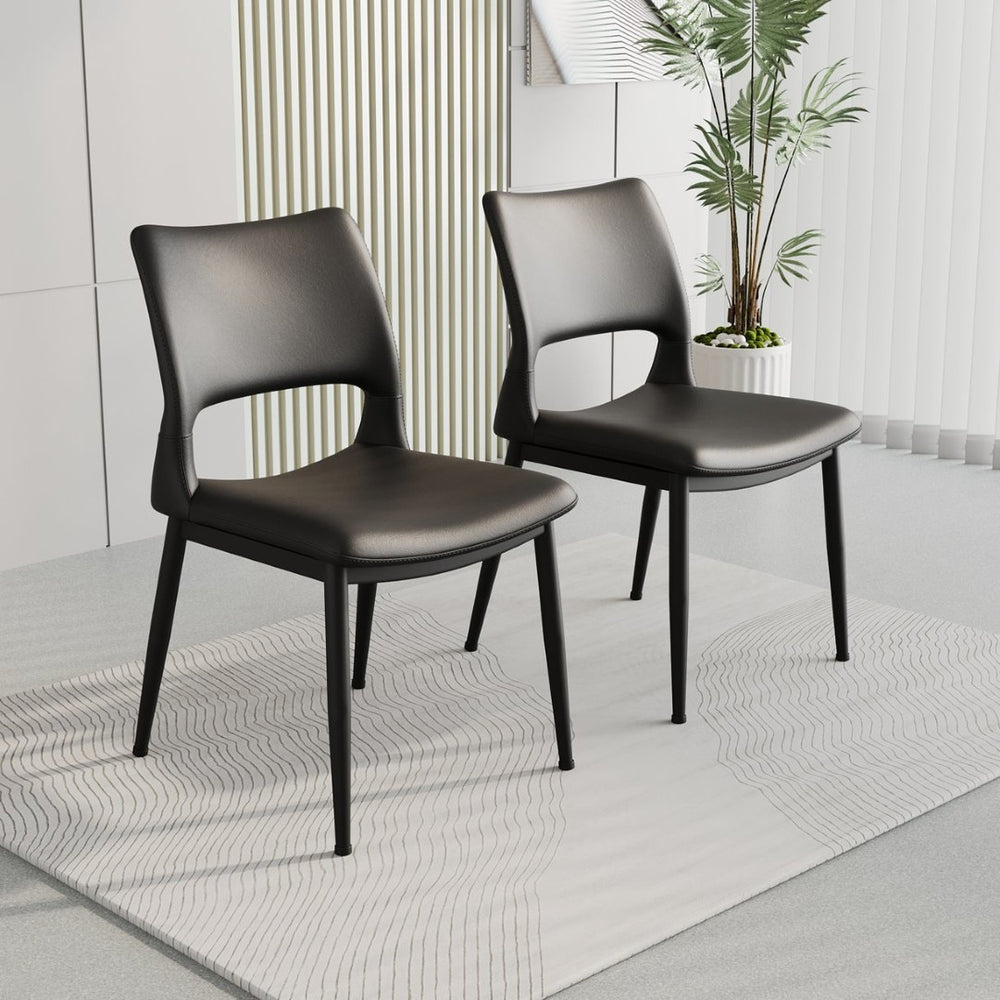 English Elm Modern Pu Leather Dining Chair Set with Ergonomic Backrest and Powder Coated Metal Frame Black Pu W1727P426737
