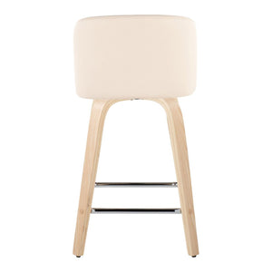 English Elm Toriano 24" Modern Counter Stool Set Of 2 With Swivel Cream Faux Leather & Natural Wood Legs B202S00135-GIGA