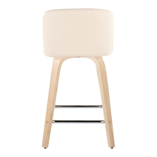 English Elm Toriano 24" Modern Counter Stool Set Of 2 With Swivel Cream Faux Leather & Natural Wood Legs B202S00135-GIGA