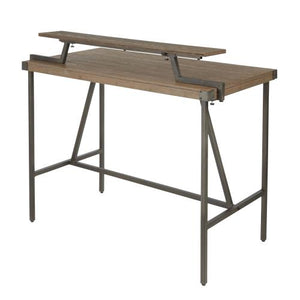 English Elm Gia Industrial Counter Table - Antique Metal Frame With Brown Bamboo Top & Removable Shelf Storage B202P223309