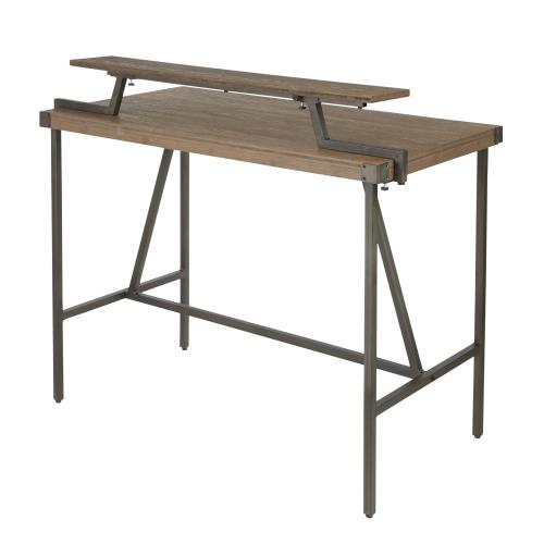 English Elm Gia Industrial Counter Table - Antique Metal Frame With Brown Bamboo Top & Removable Shelf Storage B202P223309