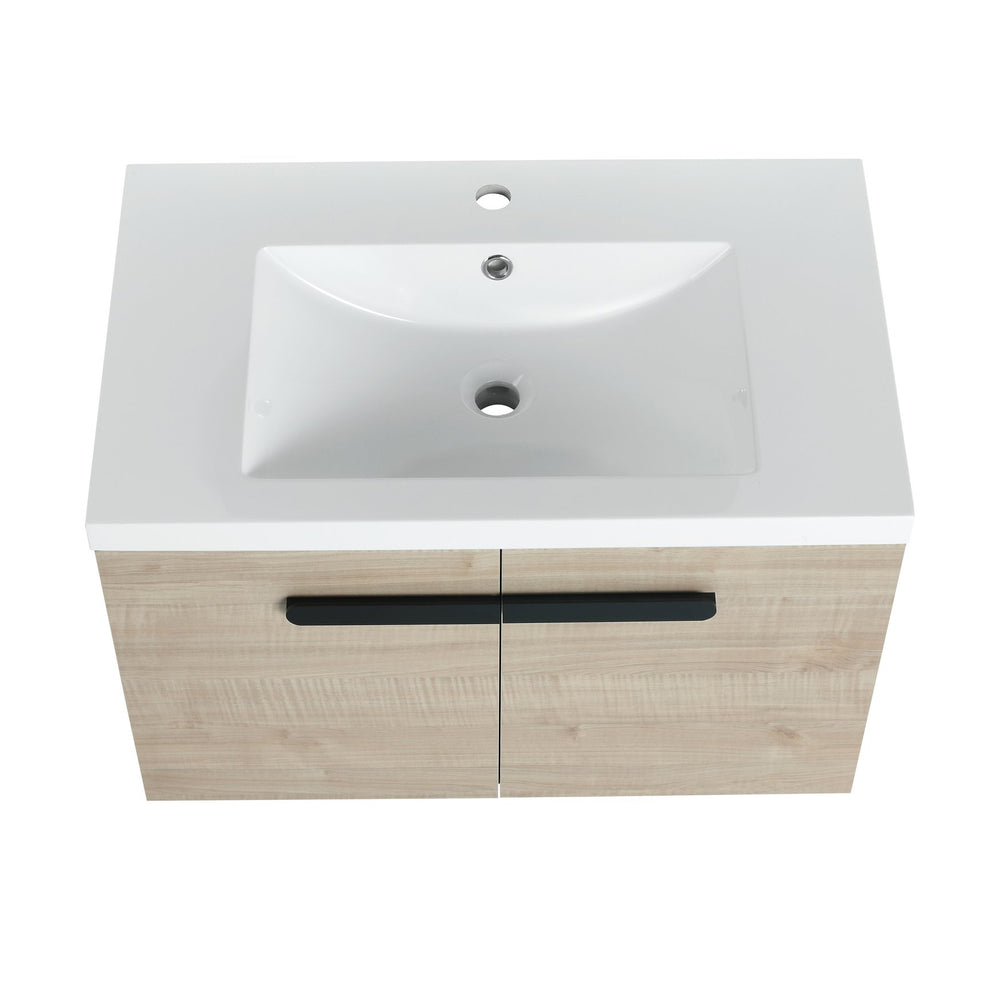 English Elm 30 Inch Floating Vanity Cabinet with Resin Sink, Soft-Close Doors, Spacious Storage for Small Baths W999P195824
