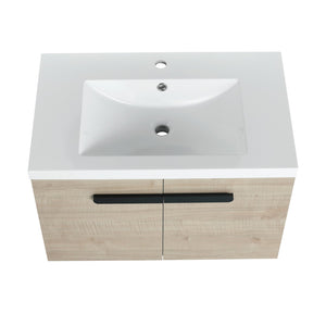 English Elm 30 Inch Floating Vanity Cabinet with Resin Sink, Soft-Close Doors, Spacious Storage for Small Baths W999P195824