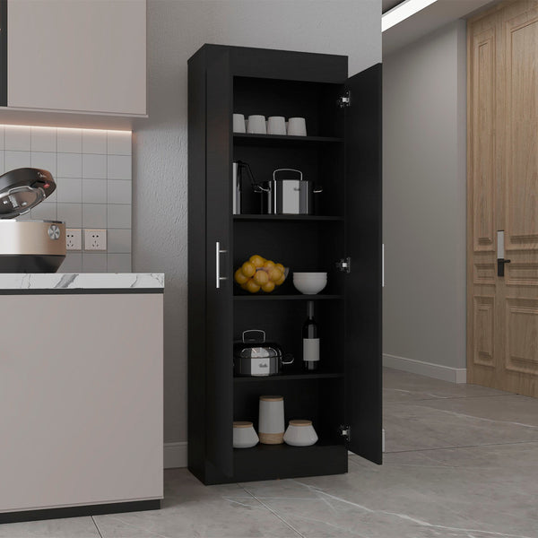 English Elm Wenge Tall 5-Shelf Pantry Cabinet with Double Doors, Slim 66.8" Organizer for Kitchen Storage B062P175201
