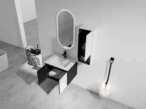 English Elm 24" Wall-Mounted Bathroom Vanity Set With Soft Close Doors, Ceramic Sink, And Side Cabinet Storage W999S00330