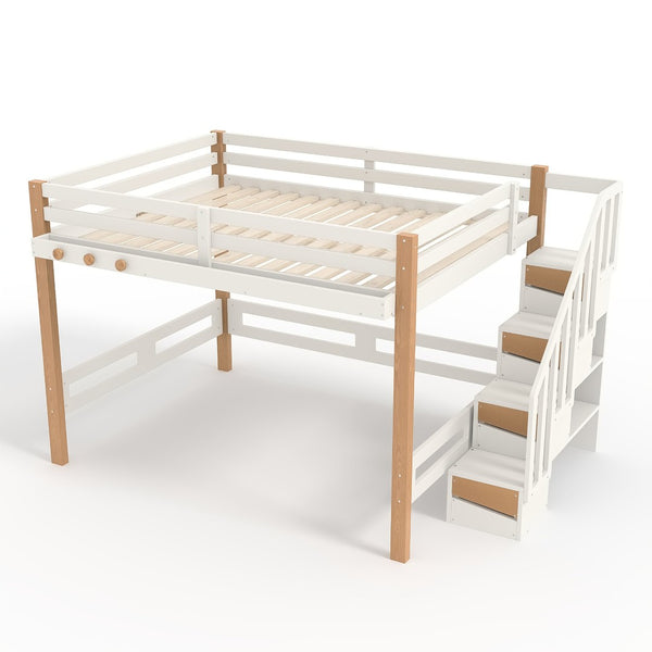 English Elm Twin Pine Wood Loft Bed with Built-in Shelving and Hook for Kids Bedroom W5305S00011